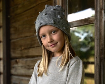 Toddlers Knit Alpaca Hat, Soft Woolen Hat, Natural Alpaca Wool Beanie Cap, Unisex Slouchy Hat
