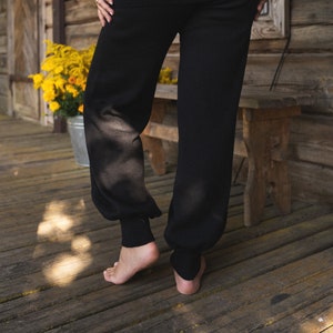 Stylish balloon fit women trousers, Black merino trousers, Women natural woolen pants, Cosy loungewear trousers, Trendy merino wool pants