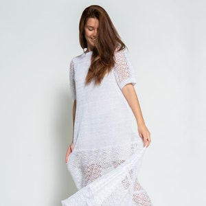 White Wedding Dress, Linen Knitted Lighweight Elegant Long Womens Dress, White Linen Summer Dress, See Through Dress image 2