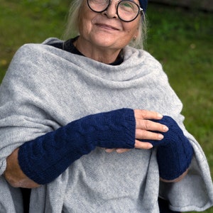 Wrist Warmers for Grandmother, Hand Knitted Fingerless Mittens, Gauntlets Gloves Alpaca, Grey Wrist Cuffs, Long Typing Gloves image 1