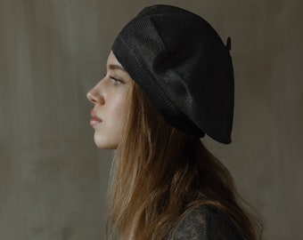 Slouchy Knit Summer Beret for Women, Woman Eco Linen Light  display picture 3