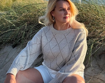 Sand Hand Knit Merino Wool Sweater – Soft Women’s Pullover, Cozy Lightweight Knitwear, Timeless Gift for Her, All Season Jumper