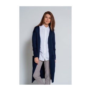 Long Warm Woolen Cardigan Coat with Pockets, Hand Knitted Jacket, Warm Loose Fit Cardigan