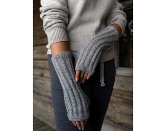 Mitaines élégantes sans doigts, chauffe-bras en laine d’alpaga naturelle, poignets gris, gants d’hiver doux en laine, gant type, cadeau pour mère