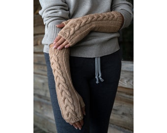 Soft Alpaca Wool Fingerless Mittens, Woolen Arm Warmers, Beige Wrist Cuffs, Woolen Soft Winter Gloves, Typing Gloves