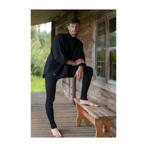 Men's Leggings, Knitted Natural Merino Wool Leggings, Men's Yoga Tights in Black