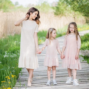 Hand Knitted Soft Natural Linen Dress in Beige, Elegant Summer Dress, Eco Wedding Dress