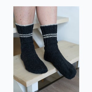 Sheep wool socks, Unisex hand knitted black socks, Warm natural wool boots socks, Organic woolen scandinavian socks, Woman knitted shoewear