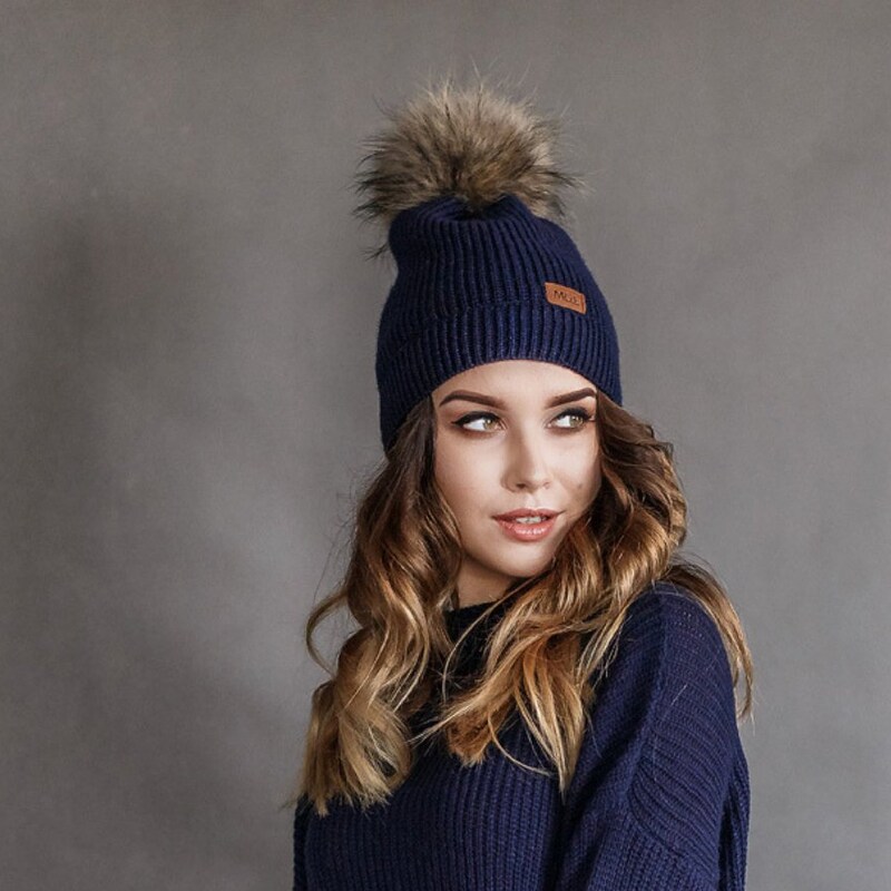 Pompom Knit Hat-Nile Blue main image 0