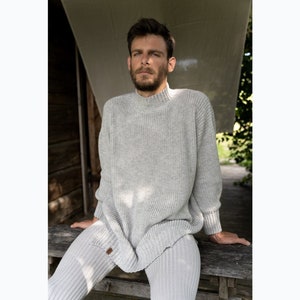Men&#39;s winter knitwear, Oversized merino wool jumper, Hand knitted woolen sweater, Minimalist loose fit turtleneck, Man&#39;s wool jumper