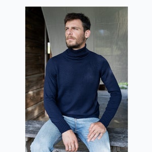 Mens turtleneck sweater, Hand knitted woolen man&#39;s pullover, Submarine sweater, Merino wool knitwear men