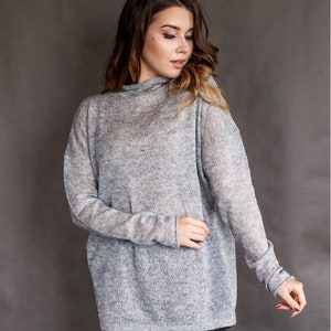 Loose knit sweater Mohair oversized pullover Gray mohair long sweater for women image 5