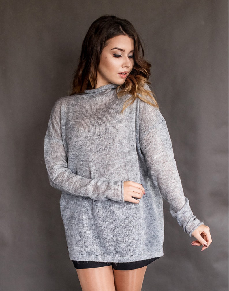 Loose knit sweater Mohair oversized pullover Gray mohair long sweater for women image 5