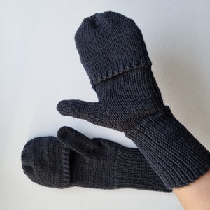 Fingerless hand knitted merino mittens, Unisex warm woolen fingerless gloves, Fair trade knit merino mittens, Womens flip top gloves image 5