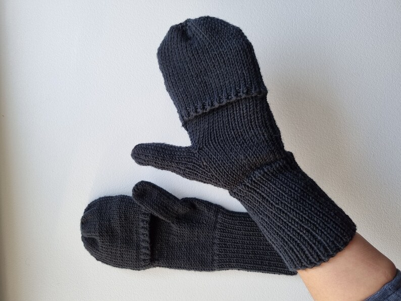 Fingerless hand knitted merino mittens, Unisex warm woolen fingerless gloves, Fair trade knit merino mittens, Womens flip top gloves image 5