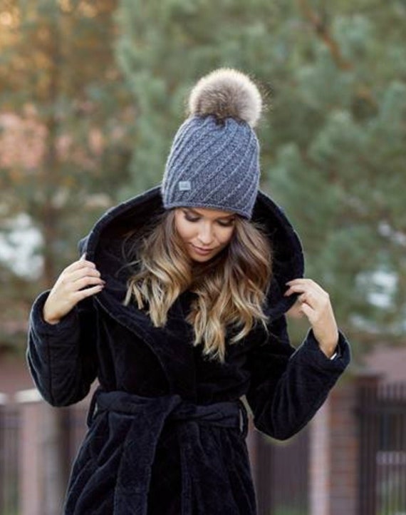ladies fur pom pom hat