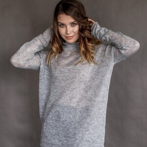 Loose knit sweater Mohair oversized pullover Gray mohair long sweater for women image 3