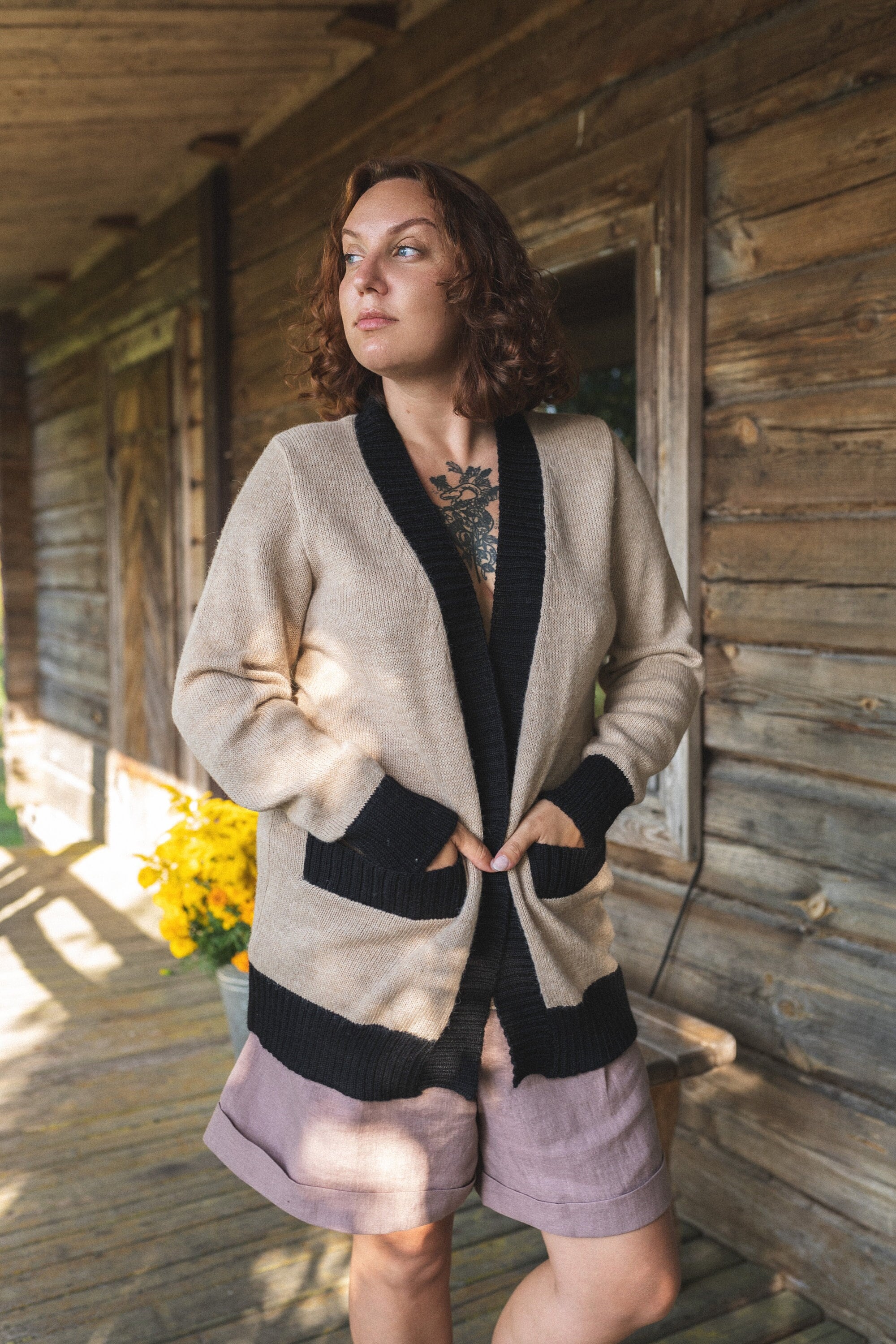 Soft alpaca wool cardigan, Cosy oversized women jumper, Hand knit natural alpaca wool warm sweater with pockets, Warm woolen big cardigan