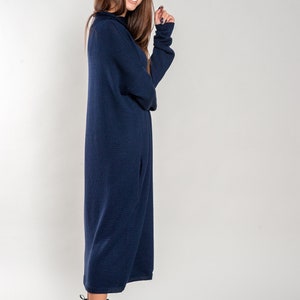 Loose Fit Merino Wool Tunica, Lightweight Soft Hand Knitted Long Dress for Women, Soft Wool Maxi Blue Winter Dress image 2