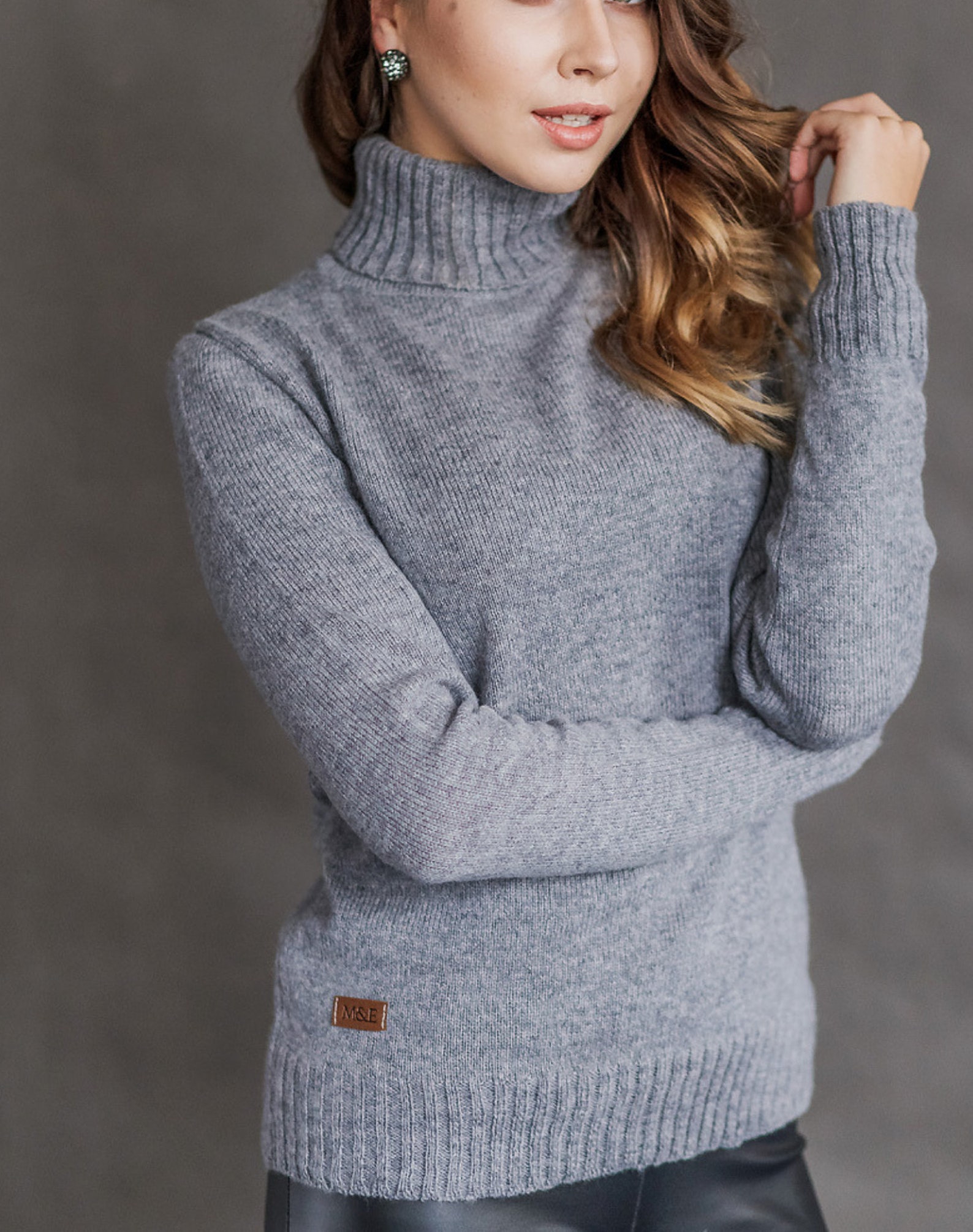 Light Grey Knit Woolen Turtleneck Long Sleeve Sweater & Maxi Skirt 2 Piece Set