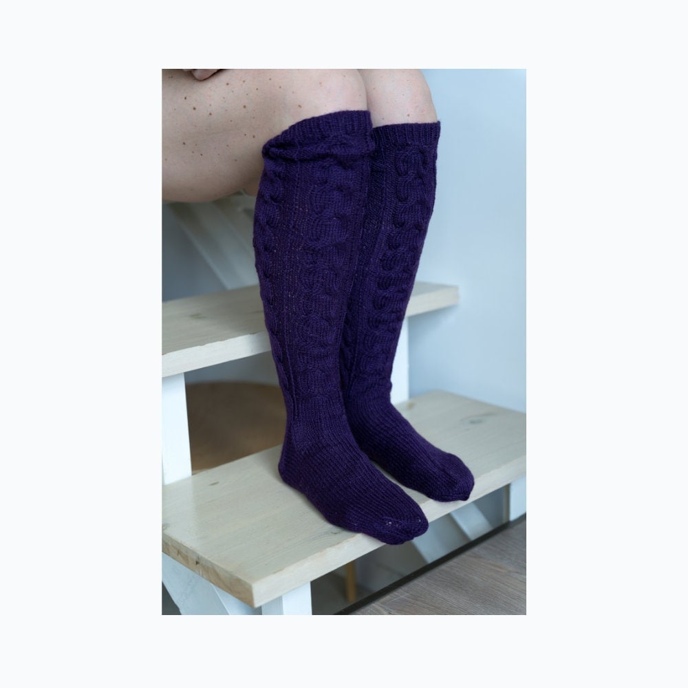 Ready to Wear Hand Knitted Socks, Woolen Cosy Long Socks, Merino Wool Knit Wellies Socks, Sustainable Vegan Knee High Socks