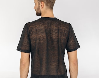 Hand-knitted men linen shirt brings effortless boho style for summer, lightweight and breathable beachwear, perfect for slow fashion lovers