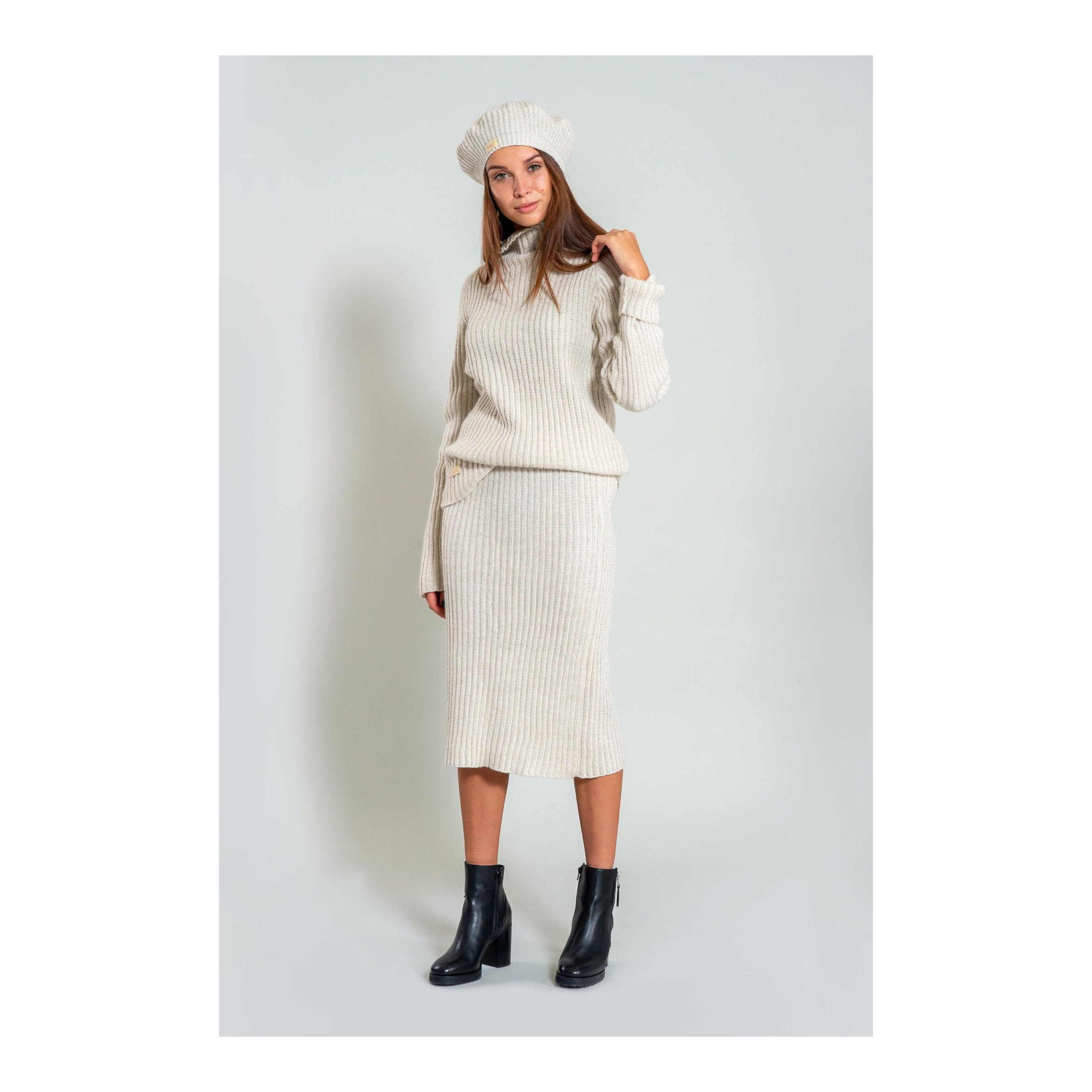Koel Eerbetoon Bewijs Set van Merino trui en rok comfortabele Smart Casual Outfit - Etsy België