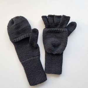 Fingerless hand knitted merino mittens, Unisex warm woolen fingerless gloves, Fair trade knit merino mittens, Womens flip top gloves image 3