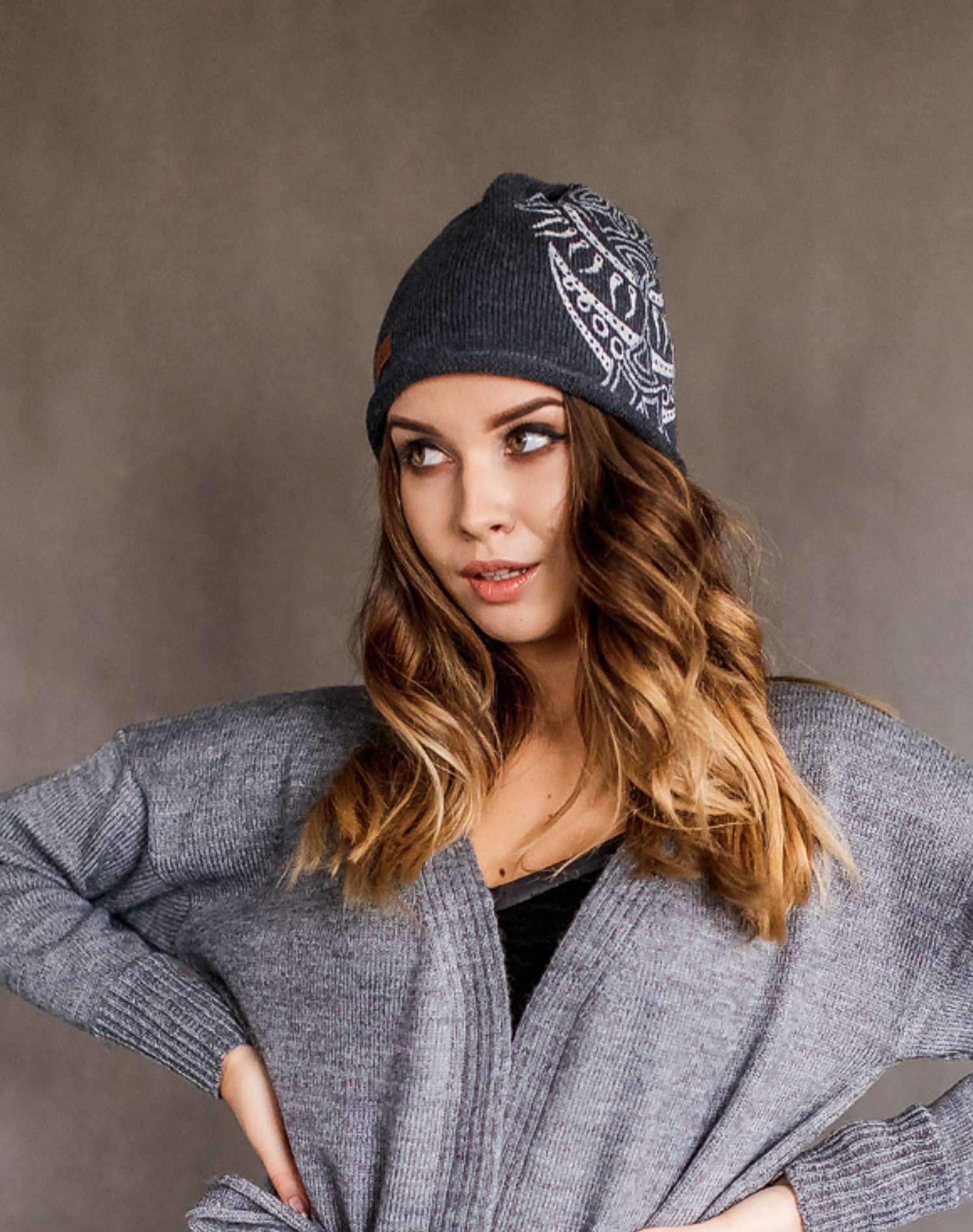 Merino Wool Beanie Hat Wearable Art Gray Slouchy Hat for Women Etsy