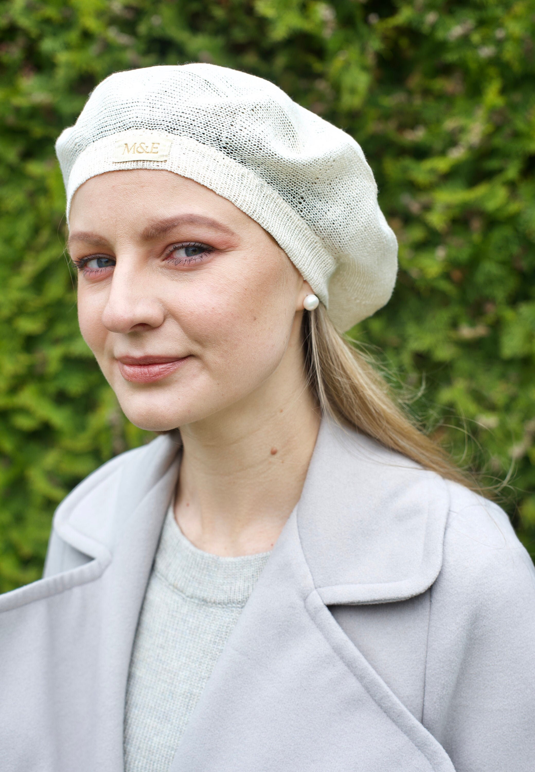 1228 Summer Knitted Thin Beret Hat For Women Slouchy Hat French Style Loose Slouchy Knit Summer Beret for Women, Woman Eco Linen Light  main image 2