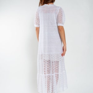 White Wedding Dress, Linen Knitted Lighweight Elegant Long Womens Dress, White Linen Summer Dress, See Through Dress image 5