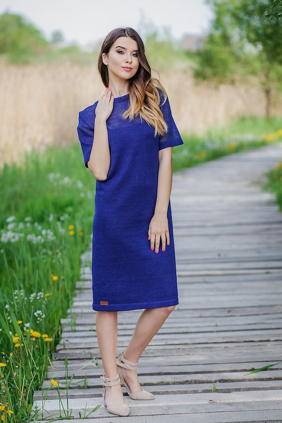Robe de luxe en lin durable en bleu elegante robe femme en lin tricote robe de mariee Guess Etsy Canada