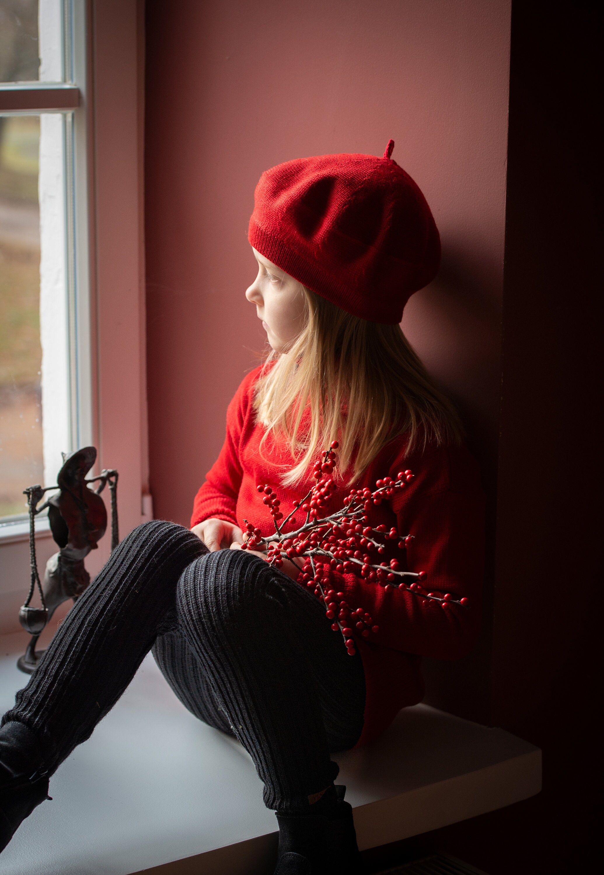 Spring Merino French Beret for Girls, Red Classic Handmade Girls Beret, Birthday Gift for Girls