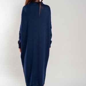 Loose Fit Merino Wool Tunica, Lightweight Soft Hand Knitted Long Dress for Women, Soft Wool Maxi Blue Winter Dress image 4