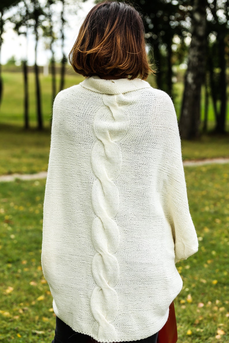 Pure Merino Oversized Poncho, Womens Hand Knitted One Size Warm Poncho, Soft Woolen Jumper image 5