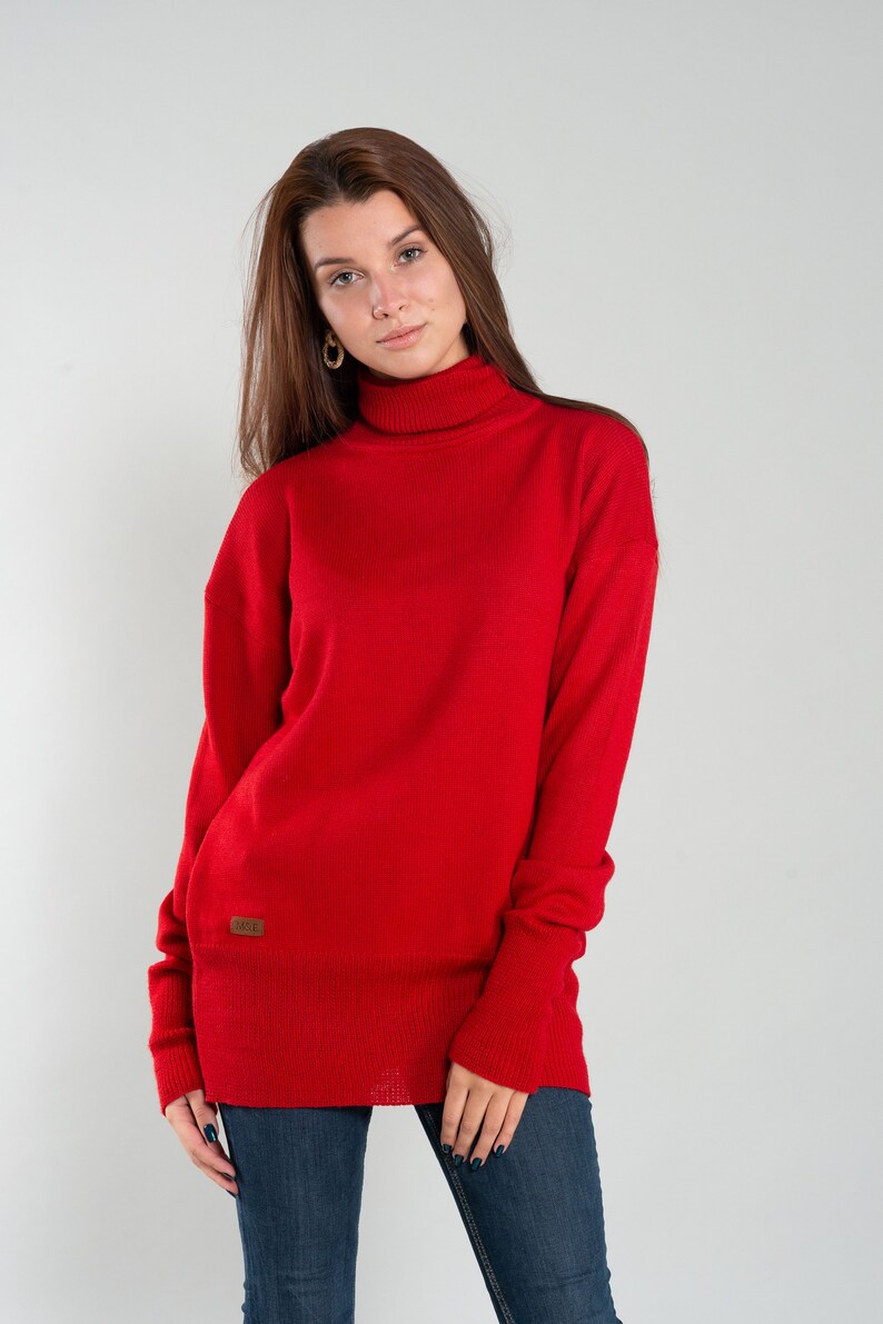 Soft Merino Wool Turtleneck Sweater for Her Red Maternity | Etsy