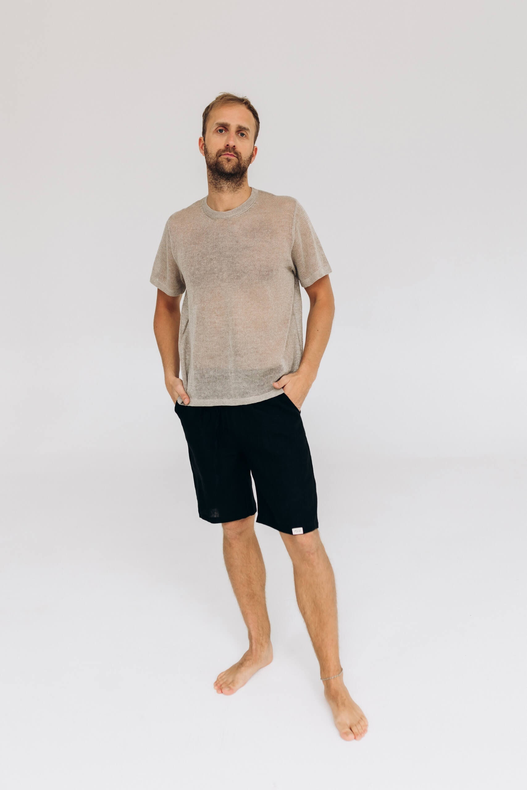 Hand knit boho men clothing, See through crochet men t-shirt, Men's linen wear, Eco linen yarns top, Lightweight linen tshirt, Basic linen