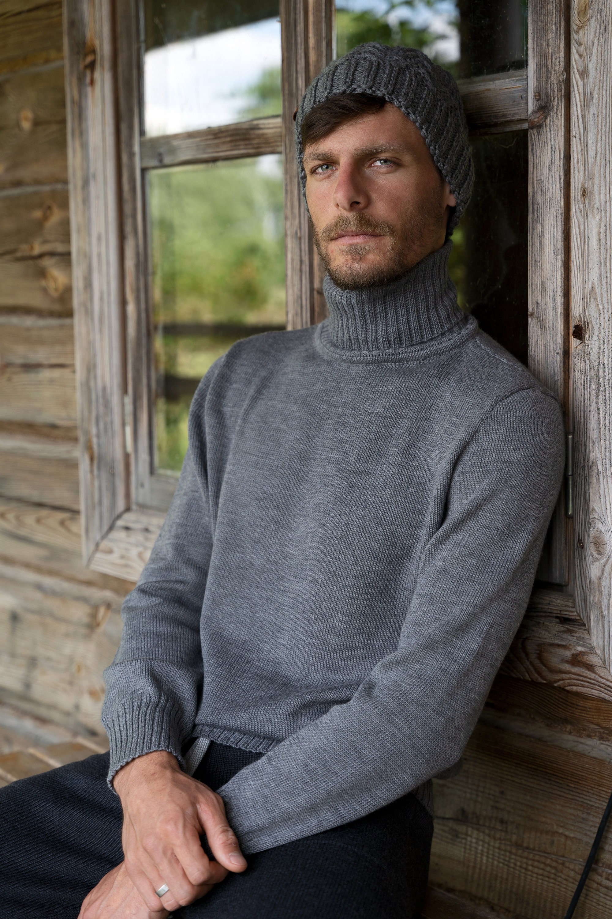 Hand Knit Gray Alpaca Beanie Hand knitted warm and cozy alpaca blend hat beanie/hat, gray  main image 3