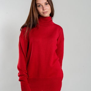 Soft Merino Wool Turtleneck Sweater for Her Red Knitted Warm - Etsy