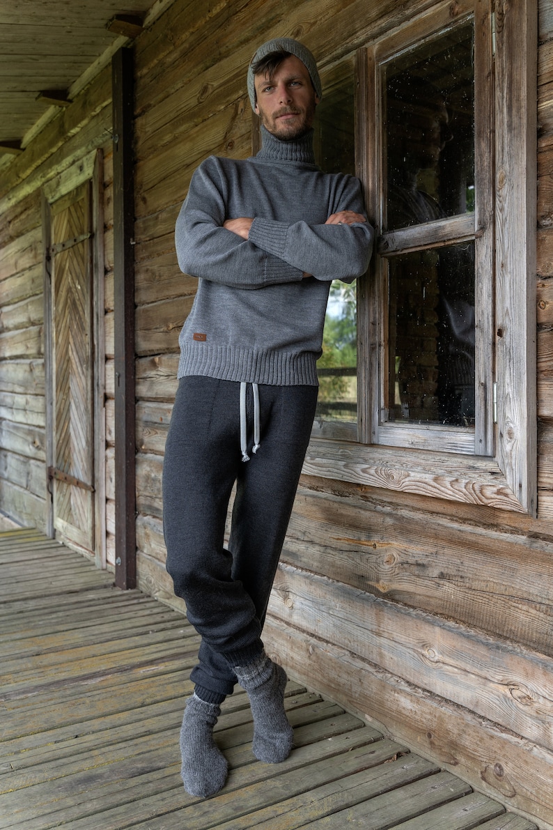Suéter de cuello alto para hombre, Jersey de lana tejido a mano para hombre, Suéter submarino, Prendas de punto de lana merino para hombre imagen 6
