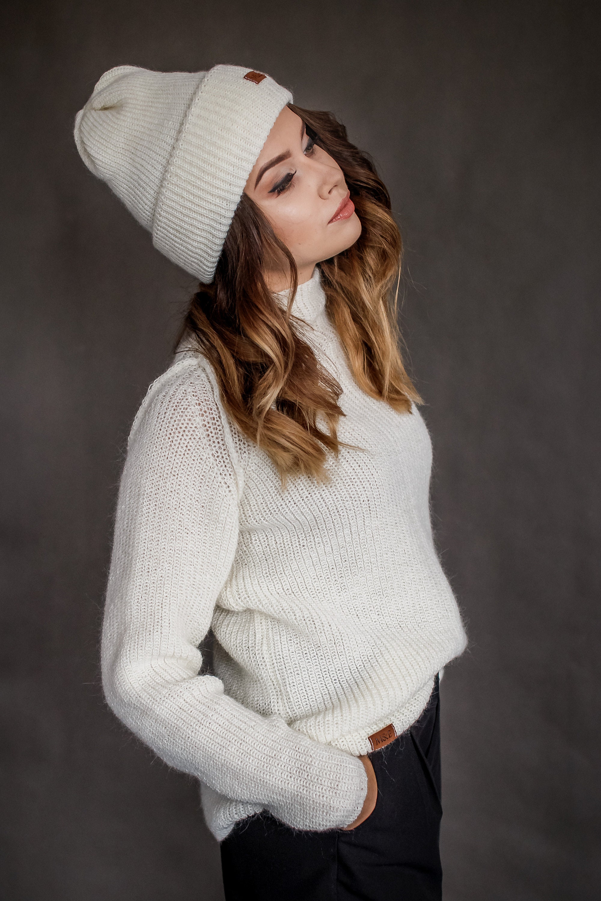 Soft Merino Wool Mock Sweater, Hand Knitted Warm Minimalist 