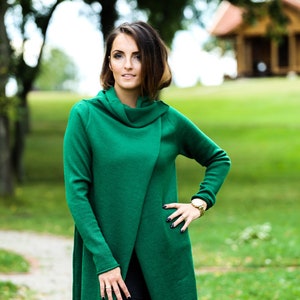 Haut léger en laine mérinos fine, cardigan bleu océan pour femme Vert