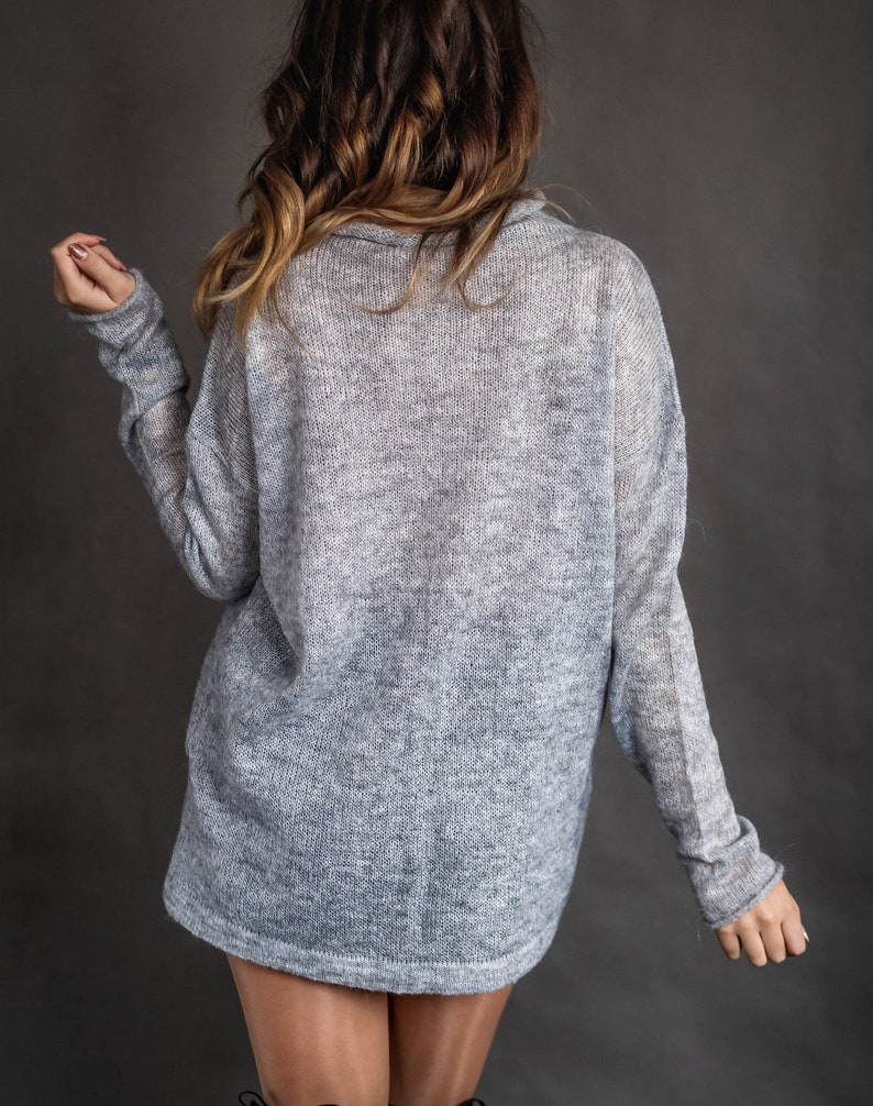 Loose knit sweater Mohair oversized pullover Gray mohair long sweater for women image 8