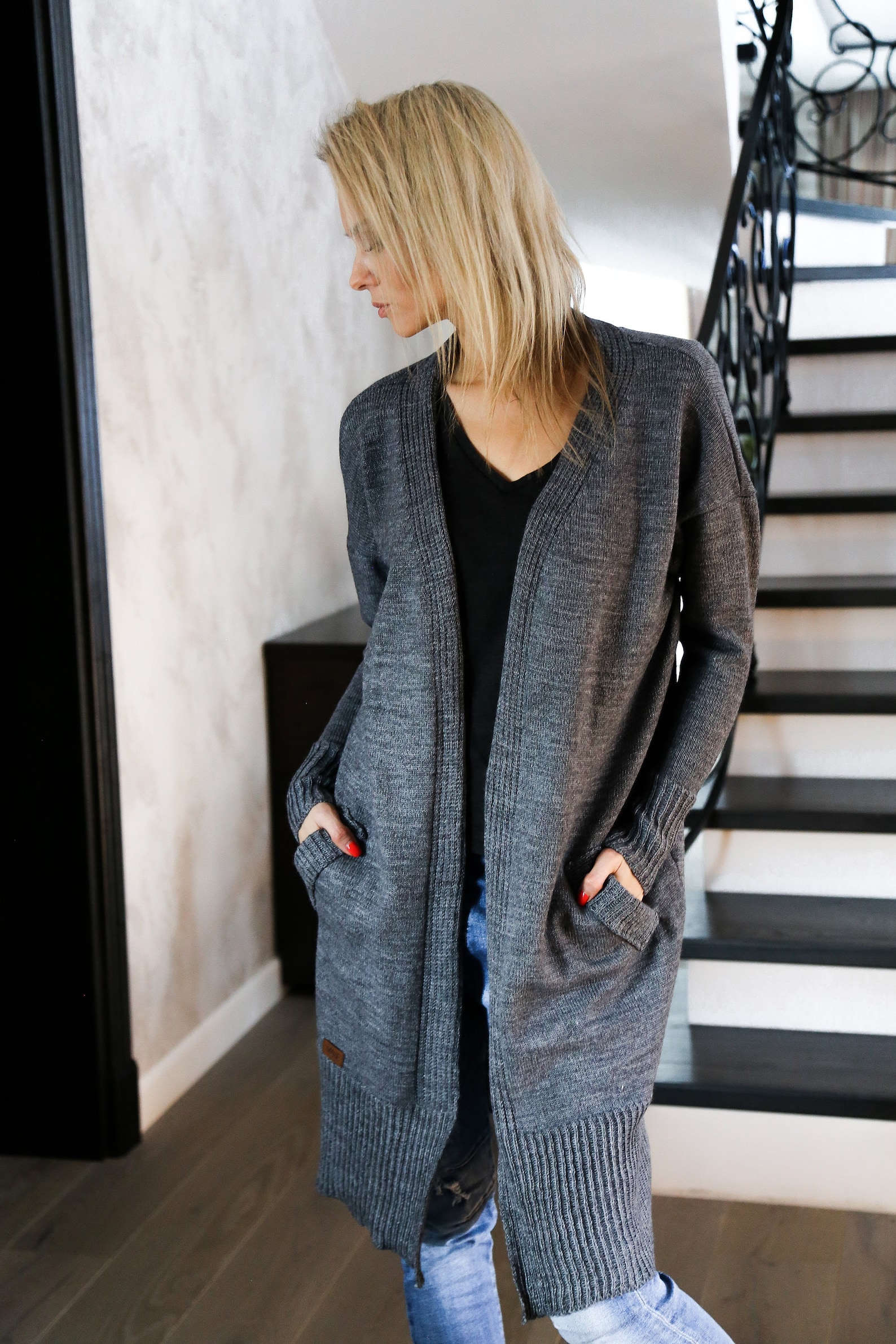 Warm Women's Cozy Long Wool Cardigan with Pockets main image 0