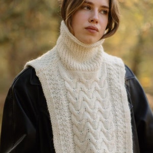 Merino wool collar, Hybrid bib collar vest, Women knitted collar, Warm alpaca wool bib scarf, Open side merino vest, Vintage accessories image 10