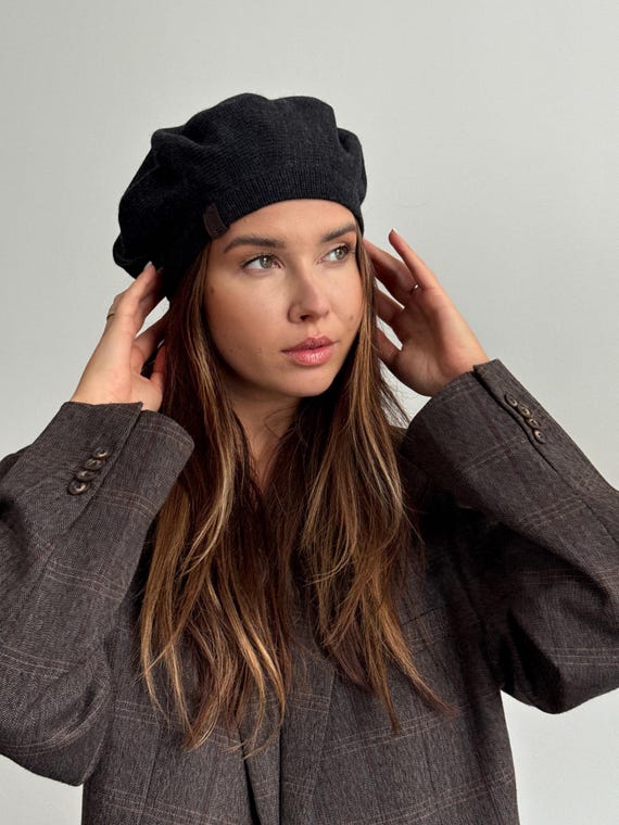 〈SNBYA.H〉MERINO WOOL BERET Merino Wool Beret, Classy Beret for Women, Handmade Beret in Black