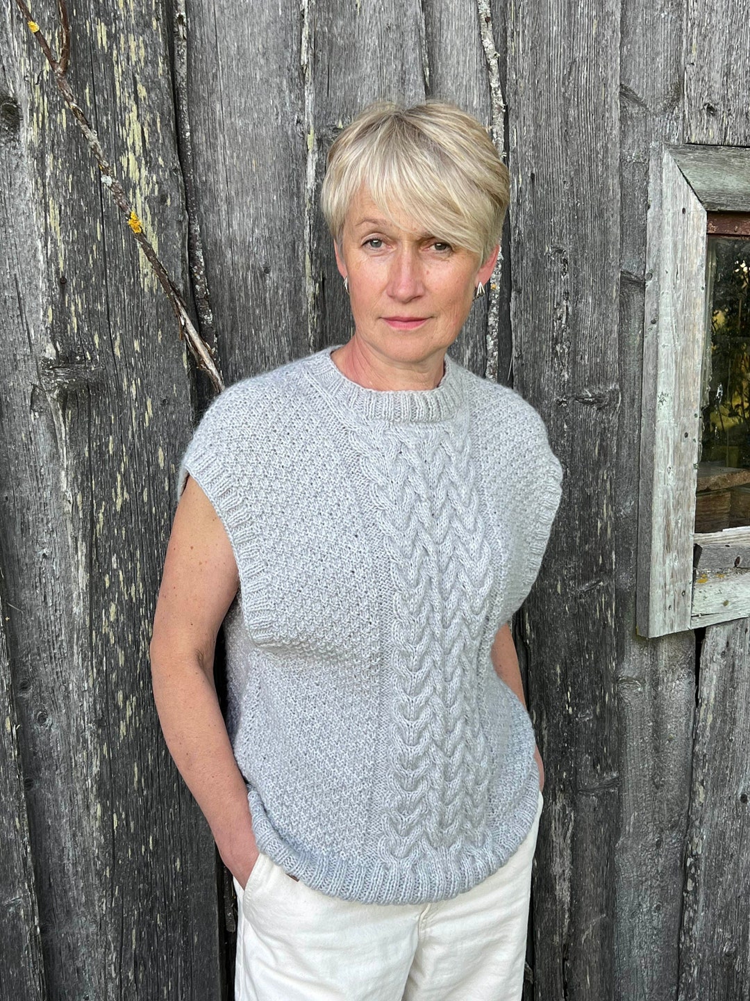 Grey Hand Knit Merino Wool Sweater Vest Knitted Vintage Etsy