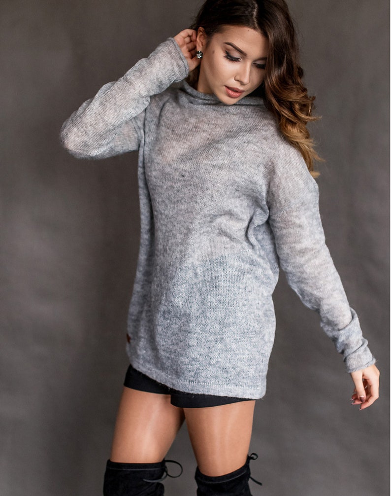 Loose knit sweater Mohair oversized pullover Gray mohair long sweater for women image 6