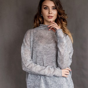 Loose knit sweater Mohair oversized pullover Gray mohair long sweater for women image 4
