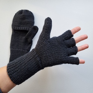 Fingerless hand knitted merino mittens, Unisex warm woolen fingerless gloves, Fair trade knit merino mittens, Womens flip top gloves image 4